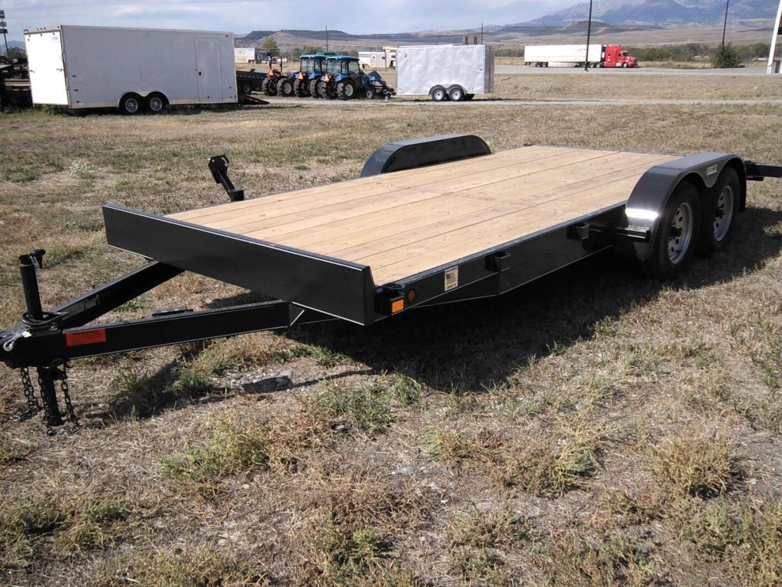 2023 Black DCT 7 x 18 Car Hauler , located at 310 West 1st Ave, Big Timber, MT, 59011, (406) 860-8510, 45.833511, -109.957809 - DCT 7 X 16 + 2 (18) CAR HAULER, 5" C-CHANNEL FRAME CONSTRUCTION W-FULL-WRAP TONGUE, 7K GVW, TREATED WOOD DECK, 15" RADIAL TIRES, REAR STOW 5' RAMPS, BRAKES BOTH AXLES, LED LIGHTS, BREAKAWAY KIT, 2' DOVETAIL. SHOWN W- OPTIONAL SPARE TIRE CARRIER. AVAILABLE OPTIONS:SPARE TIRE; SPARE TIRE CARRIER.	This - Photo #2