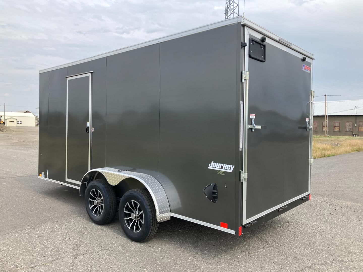 2025 Charcoal Pace 7 x 16 Journey SE , located at 310 West 1st Ave, Big Timber, MT, 59011, (406) 901-0517, 45.833511, -109.957809 - NEW PACE 7 X 16 JOURNEY SE V-NOSE CARGO TRAILER, 7K GVW, 78" REAR OPENING DOOR HEIGHT, TUBE SIDEWALL SUPPORTS ON 16" CENTERS, FLOOR CROSSMEMBERS ON 16" CENTERS, BONDED EXTERIOR (SCREWLESS), TUBE FRAME CONSTRUCTION, 15" RADIAL TIRES, EZ LUB HUBS, REAR RAMP DOOR, FLUSH MOUNTED RV SIDE DOOR W- LOCK, BR - Photo#3