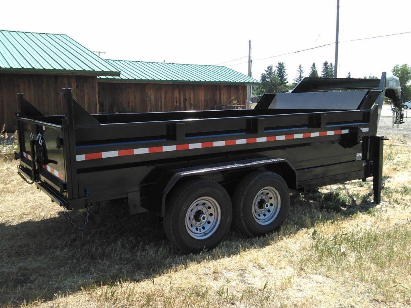 2022 Black SureTrac 7 x 14 GN LoPro Dump , located at 310 West 1st Ave, Big Timber, MT, 59011, (406) 860-8510, 45.833511, -109.957809 - NEW SURE-TRAC 7 X 14 LOPRO GN DUMP, 14K GVW, HD SCISSOR HOIST POWER UP-POWER DOWN, 10 GA FLOOR, HD SLIPPER SPRING SUSPENSION, 7K AXLES W- EZ LUBE HUBS, LED LIGHTS, ELECTRIC BRAKES BOTH AXLES, COMBO BARN DOOR-SPREADER REAR GATE, HD REAR STOW RAMPS, 10 PLY - 16" RADIAL TIRES, STAKE POCKETS, ADJUSTABLE - Photo #1