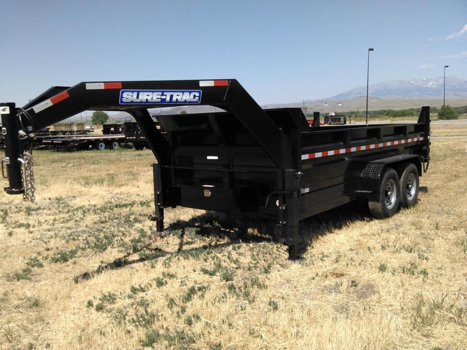 2022 Black SureTrac 7 x 14 GN LoPro Dump , located at 310 West 1st Ave, Big Timber, MT, 59011, (406) 860-8510, 45.833511, -109.957809 - NEW SURE-TRAC 7 X 14 LOPRO GN DUMP, 14K GVW, HD SCISSOR HOIST POWER UP-POWER DOWN, 10 GA FLOOR, HD SLIPPER SPRING SUSPENSION, 7K AXLES W- EZ LUBE HUBS, LED LIGHTS, ELECTRIC BRAKES BOTH AXLES, COMBO BARN DOOR-SPREADER REAR GATE, HD REAR STOW RAMPS, 10 PLY - 16" RADIAL TIRES, STAKE POCKETS, ADJUSTABLE - Photo #3