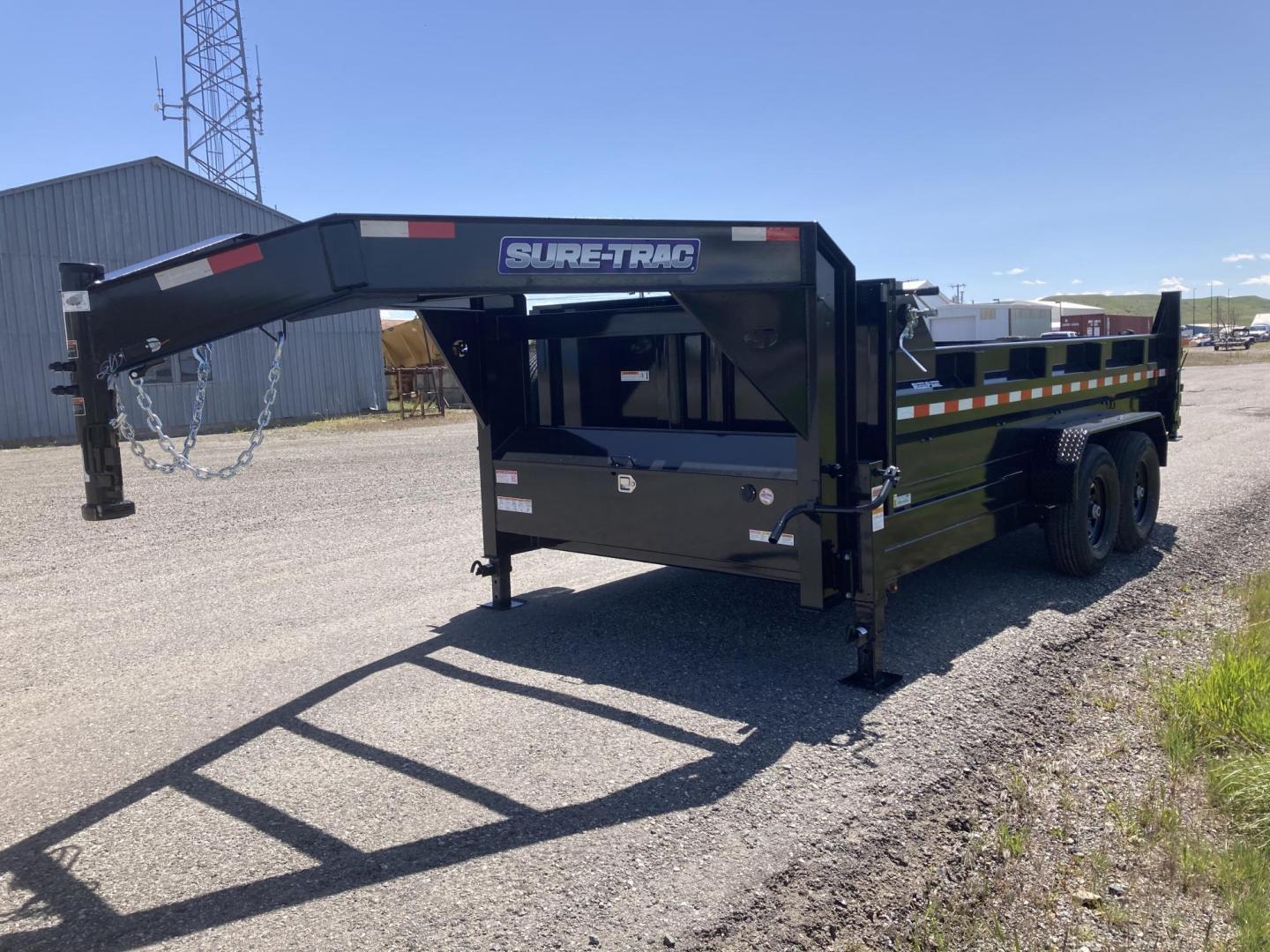 2025 Black SureTrac 7 x 14 GN LoPro Dump , located at 310 West 1st Ave, Big Timber, MT, 59011, (406) 901-0517, 45.833511, -109.957809 - NEW SURE-TRAC 7 X 14 LOPRO GN DUMP, 14K GVW, HD TELESCOPIC HOIST, 10 GA FLOOR, HD SLIPPER SPRING SUSPENSION, 7K AXLES W- EZ LUBE HUBS, LED LIGHTS, ELECTRIC BRAKES BOTH AXLES, COMBO BARN DOOR-SPREADER REAR GATE, HD REAR STOW RAMPS, 10 PLY - 16" RADIAL TIRES, STAKE POCKETS, ADJUSTABLE GN COUPLER, (5) - Photo#0