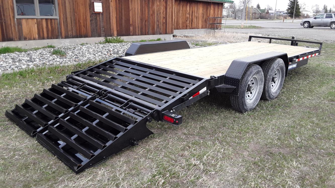 2022 Black SureTrac 7 x 17 + 3 Equipment , located at 310 West 1st Ave, Big Timber, MT, 59011, (406) 860-8510, 45.833511, -109.957809 - SureTrac 7 x 17 + 3 Universal Ramp Equipment, 14K GVW, (2) - 7K GVW axles with EZ lube hubs, HD slipper spring suspension, electric brakes both axles, LED lights, 2 x 6 treated wood deck, 6