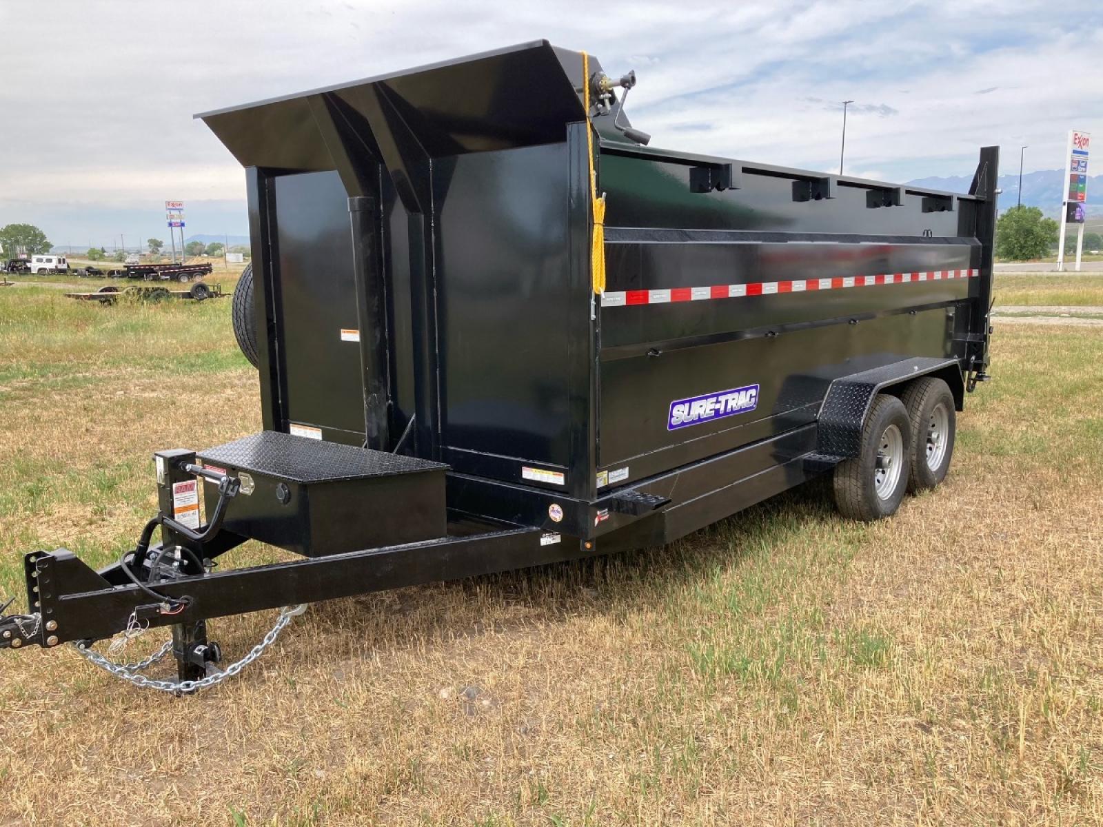 2022 SureTrac 7 x 16 LoPro dump - 14K GVW , located at 310 West 1st Ave, Big Timber, MT, 59011, (406) 860-8510, 45.833511, -109.957809 - New 2022 SureTrac 7 x 16 LoPro Dump, 14k GVW, 4' side walls, telescopic hoist, HD slipper spring suspension, 16" - 10 ply radial tires, ez lube hubs, matching spare tire, mesh tarp, 110 volt battery charger, set back 12k drop leg jack, (5) D-ring tie downs, 10 ga floor, all LED lights, rear stow ram - Photo #3
