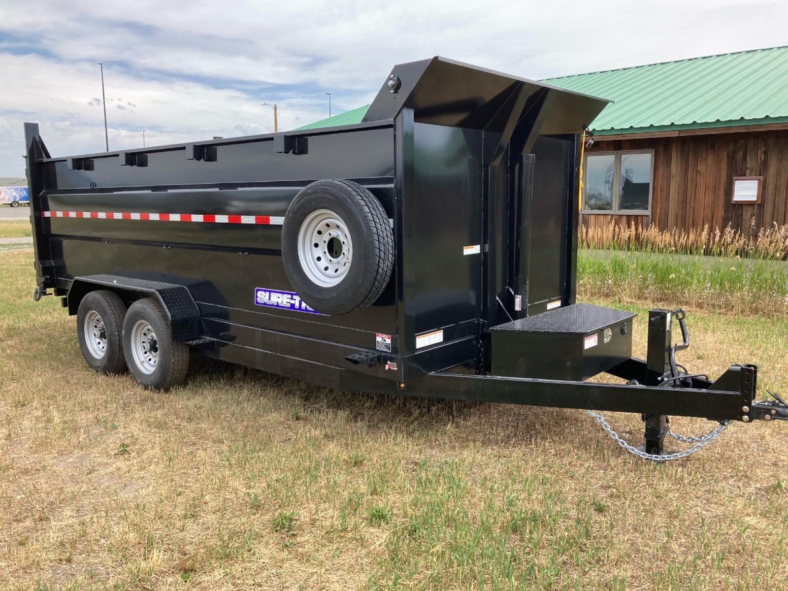 2022 SureTrac 7 x 16 LoPro dump - 14K GVW , located at 310 West 1st Ave, Big Timber, MT, 59011, (406) 860-8510, 45.833511, -109.957809 - New 2022 SureTrac 7 x 16 LoPro Dump, 14k GVW, 4' side walls, telescopic hoist, HD slipper spring suspension, 16" - 10 ply radial tires, ez lube hubs, matching spare tire, mesh tarp, 110 volt battery charger, set back 12k drop leg jack, (5) D-ring tie downs, 10 ga floor, all LED lights, rear stow ram - Photo #4