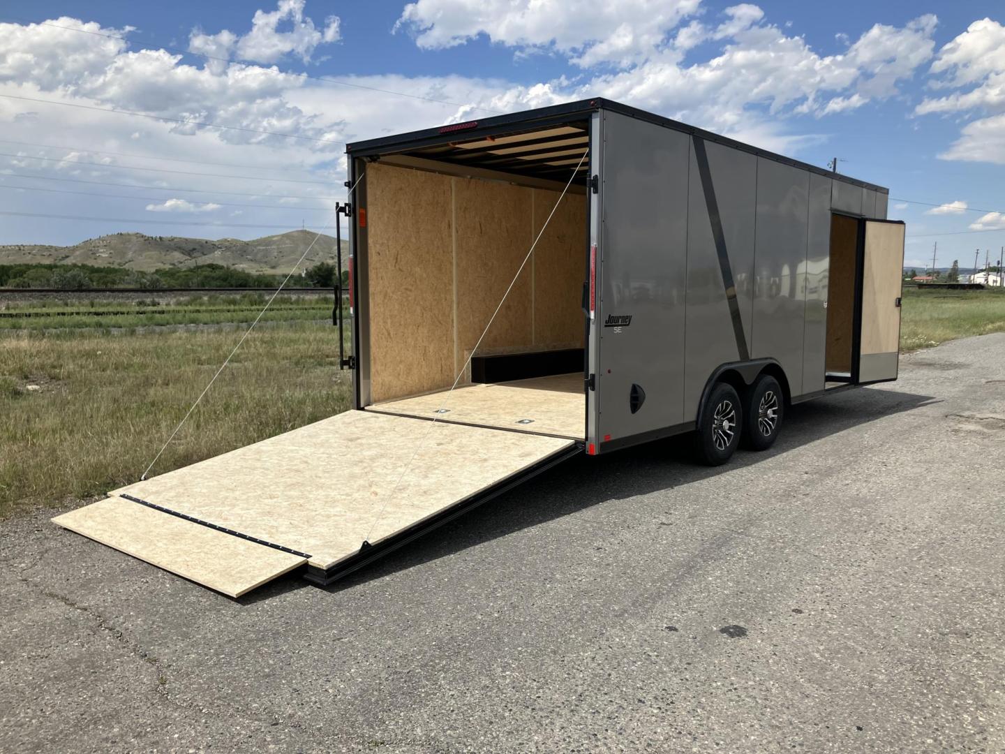 2026 , located at 310 West 1st Ave, Big Timber, MT, 59011, (406) 901-0517, 45.833511, -109.957809 - Pace American Journey SE 81/2 x 20 v-nose car hauler, 10K GVW, 81" rear door opening height, bonded sides - no screws, 16" on center tube sidewall uprights, 16" on center floor crossmembers, tube frame construction, 3/4" Drymax floor, 3/8" Drymax sidewalls, (2) - 5k axles with electric brakes and qu - Photo#1