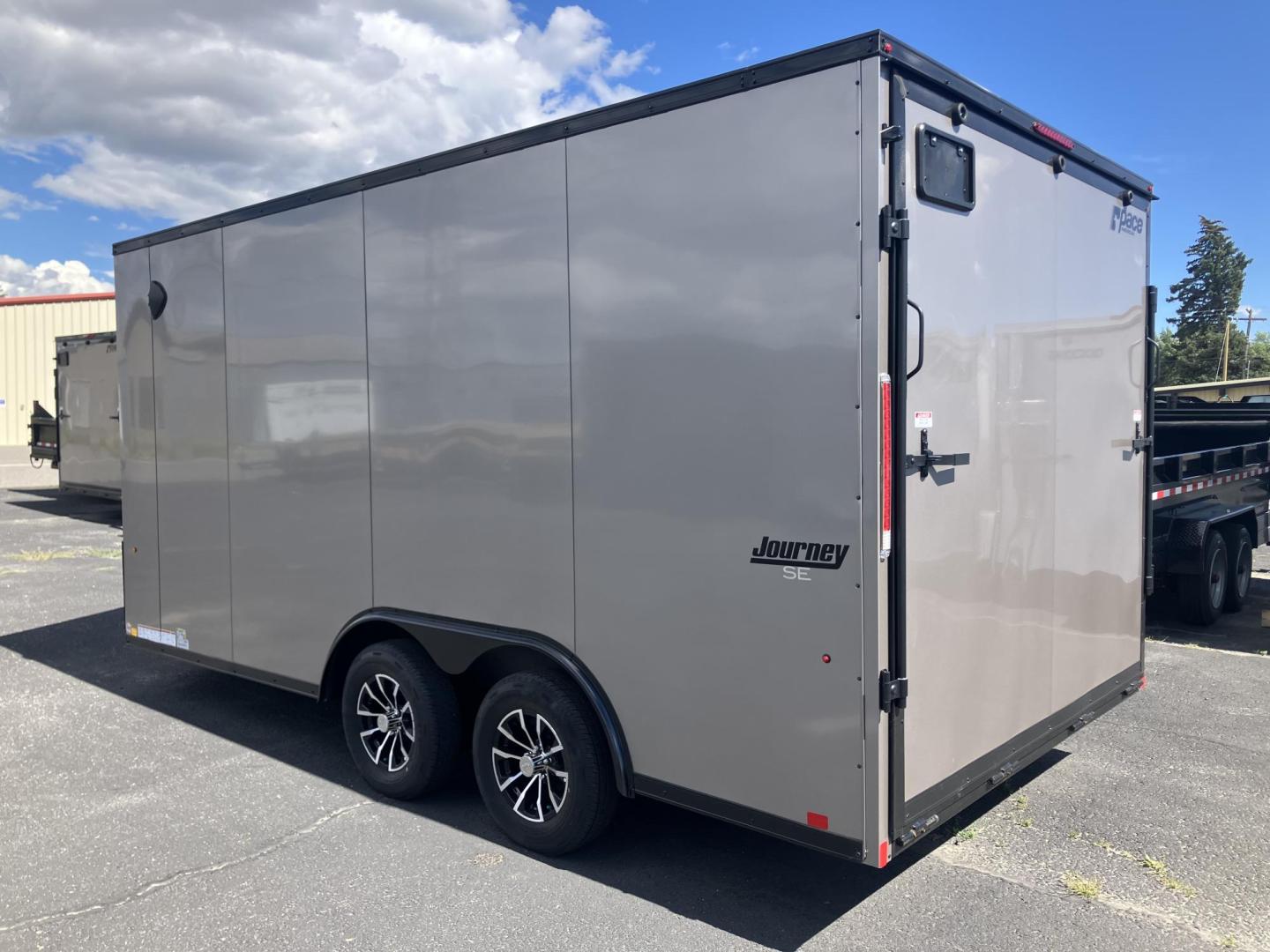 2026 , located at 310 West 1st Ave, Big Timber, MT, 59011, (406) 901-0517, 45.833511, -109.957809 - New Pace American Journey SE 81/2 x 16 Enclosed Cargo, 7k GVW, 81" rear door opening height with beavertail, bonded sides (no screws), v-nose, rear ramp door, 32" side door, (2) 3.5k axles, electric brakes on both axles, LED lights, high performance floor and sidewall material, 16" on center sidewal - Photo#2